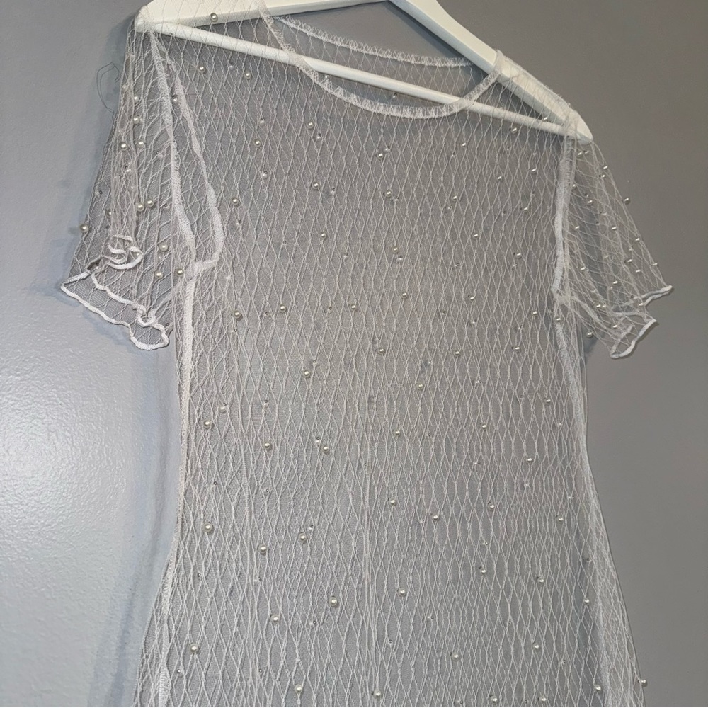 Diamond and pearl see through shirt